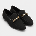 Women's black loafers with gold-tone metal hardware