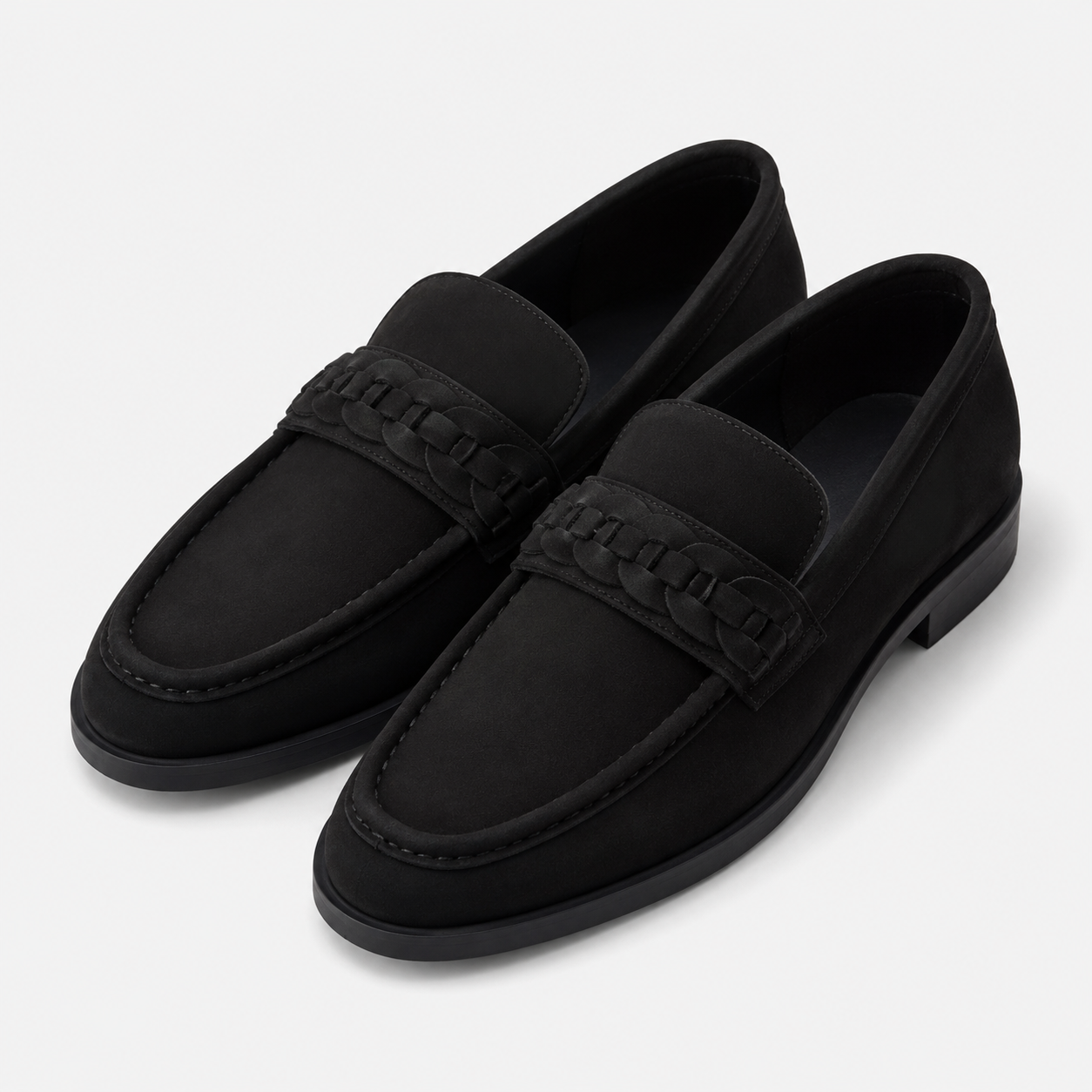 black loafers with woven vamp detail
