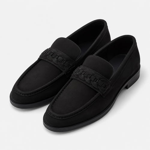 black loafers with woven vamp detail