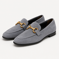 Women's gray horsebit loafers with gold-tone hardware