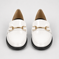 Women's white patent horsebit loafers with gold-tone hardware