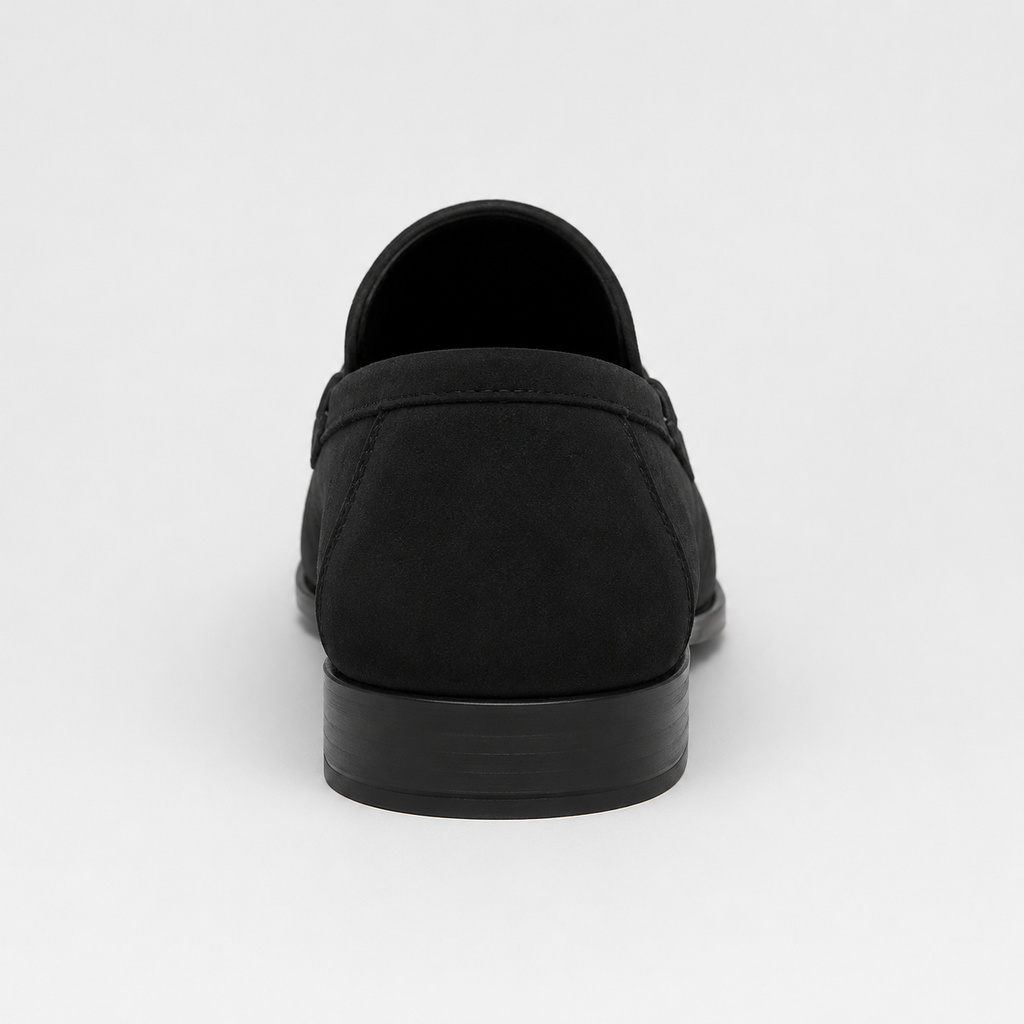 Back view of women's black low heel loafers