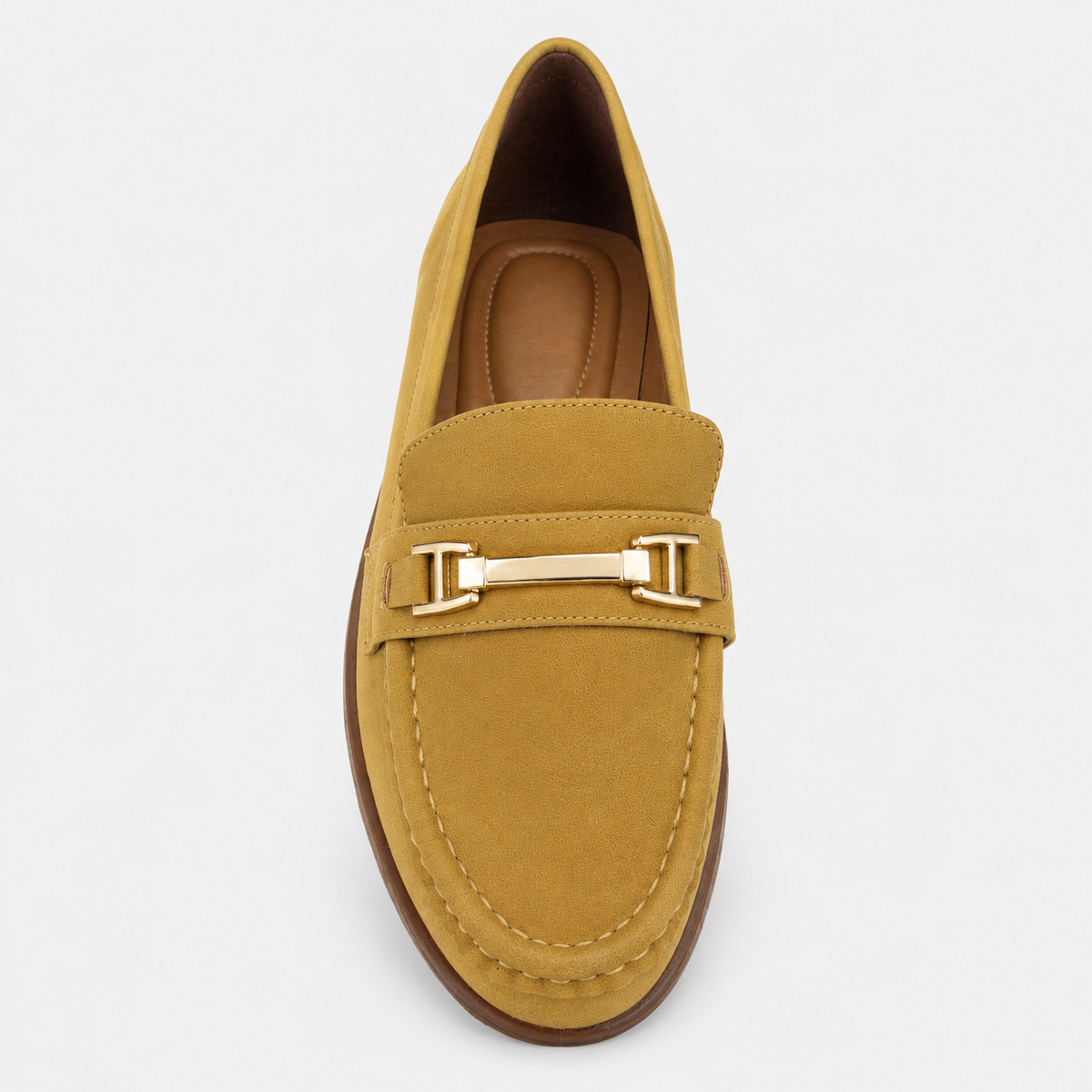 Women's mustard horsebit loafers with gold-tone hardware