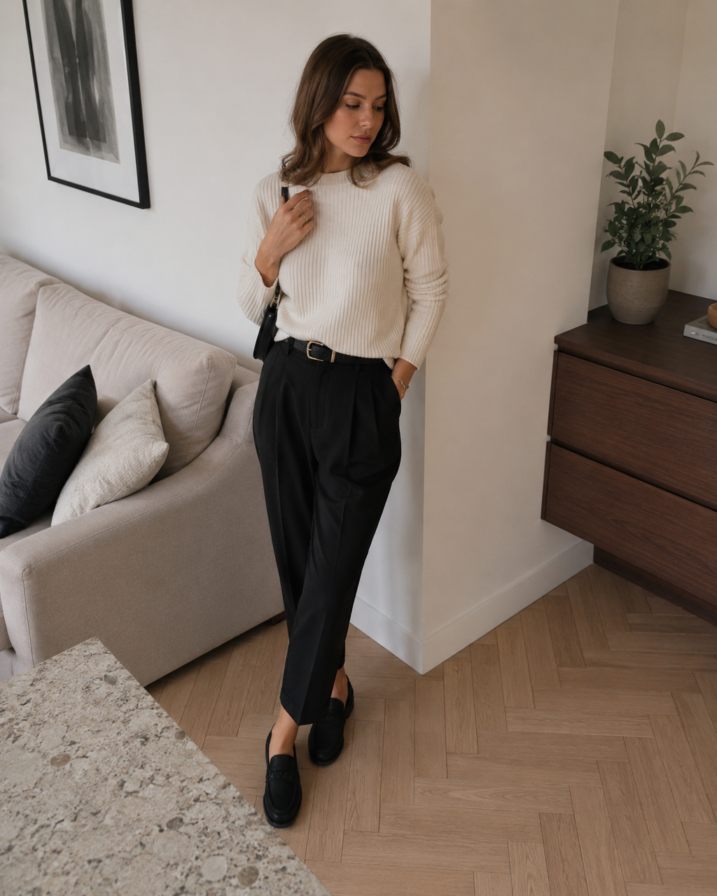 Women's black loafers styled for a classic everyday outfit