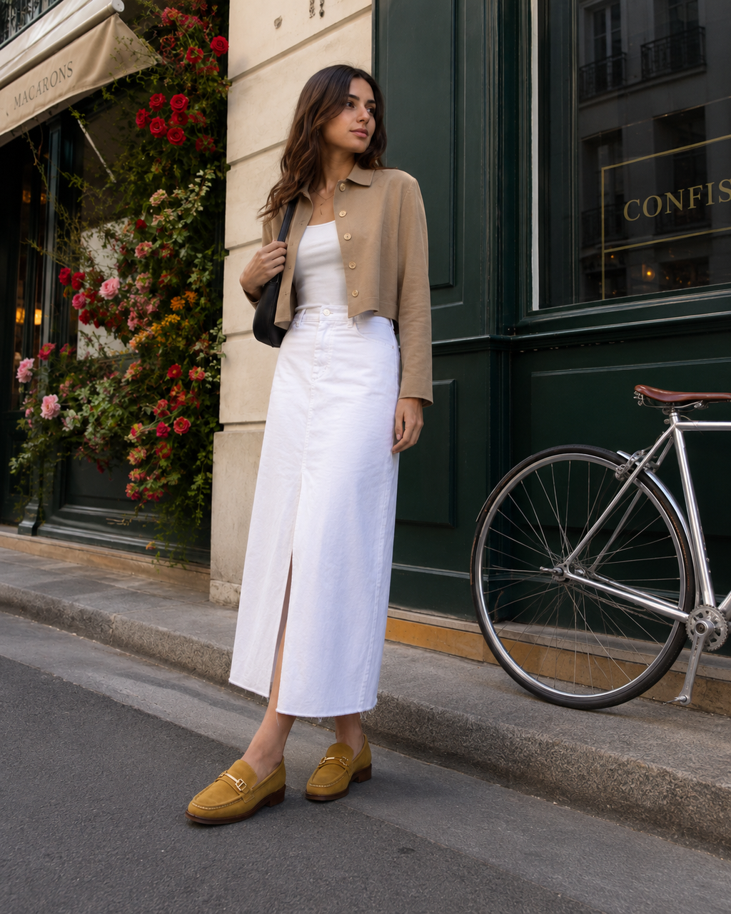 Women's mustard horsebit loafers styled for an everyday outfit