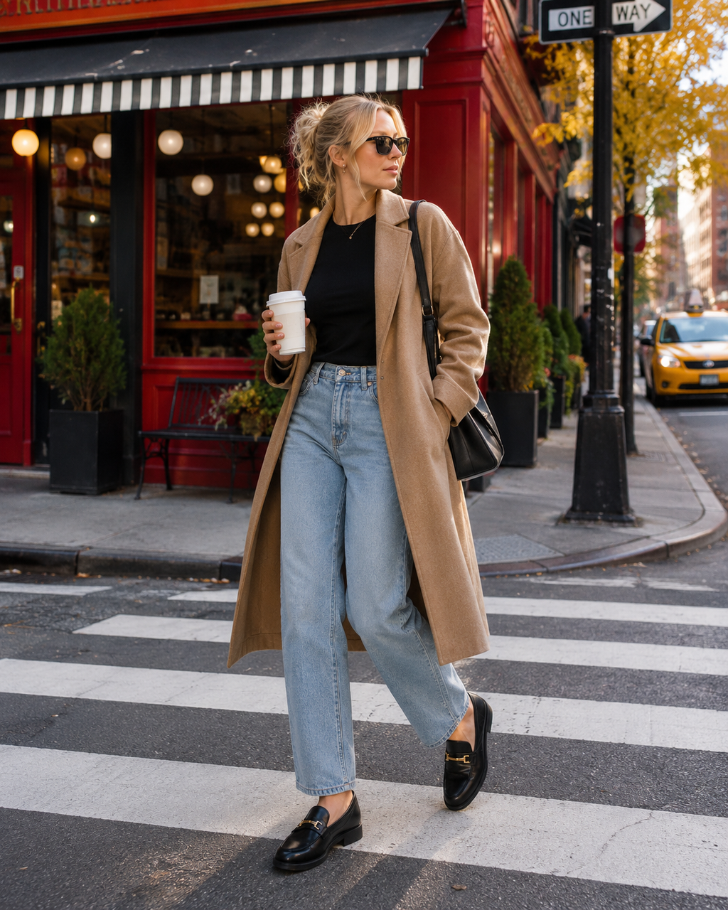 Women's black loafers styled with jeans