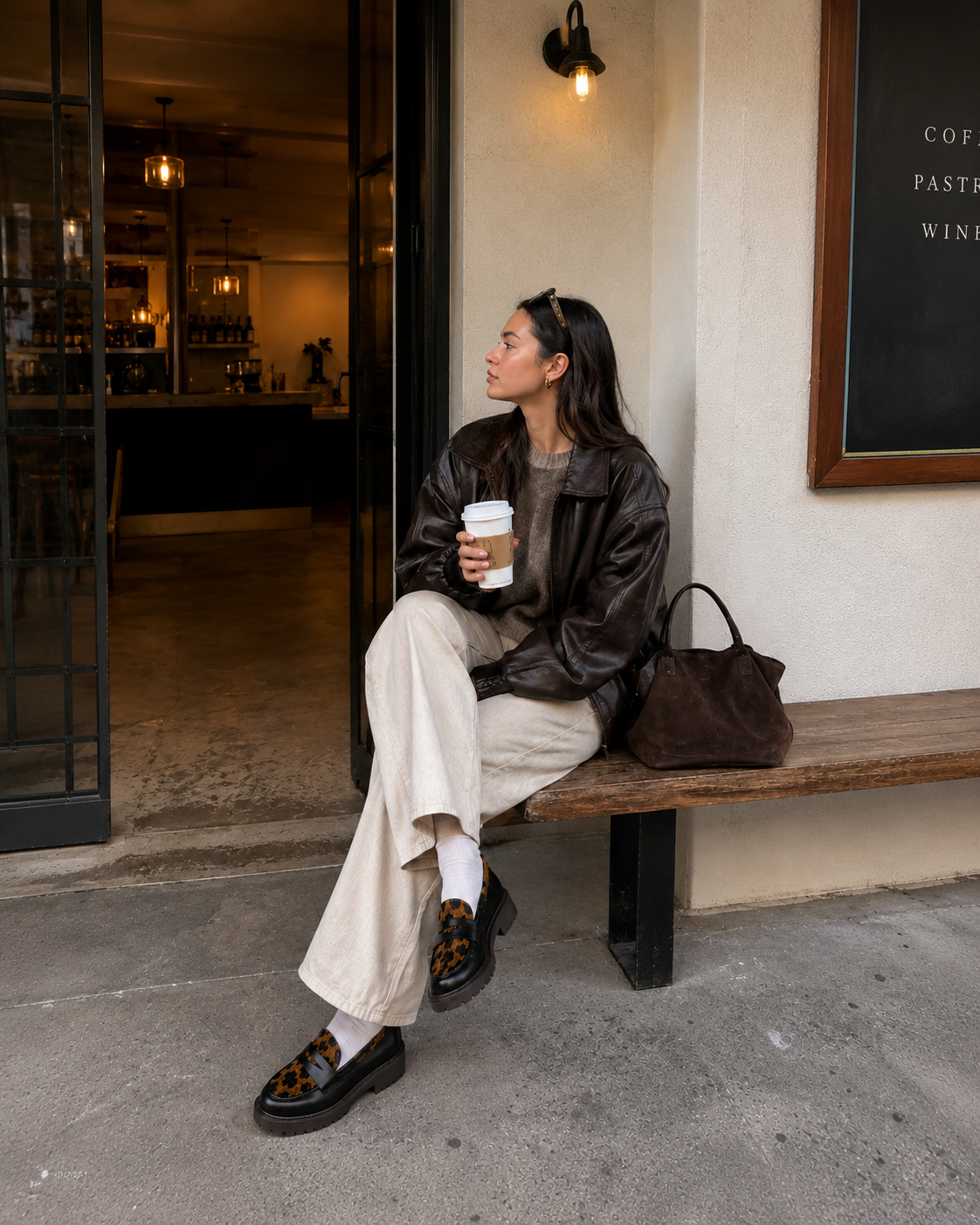 Black leopard platform loafers styled with jeans for a casual outfit
