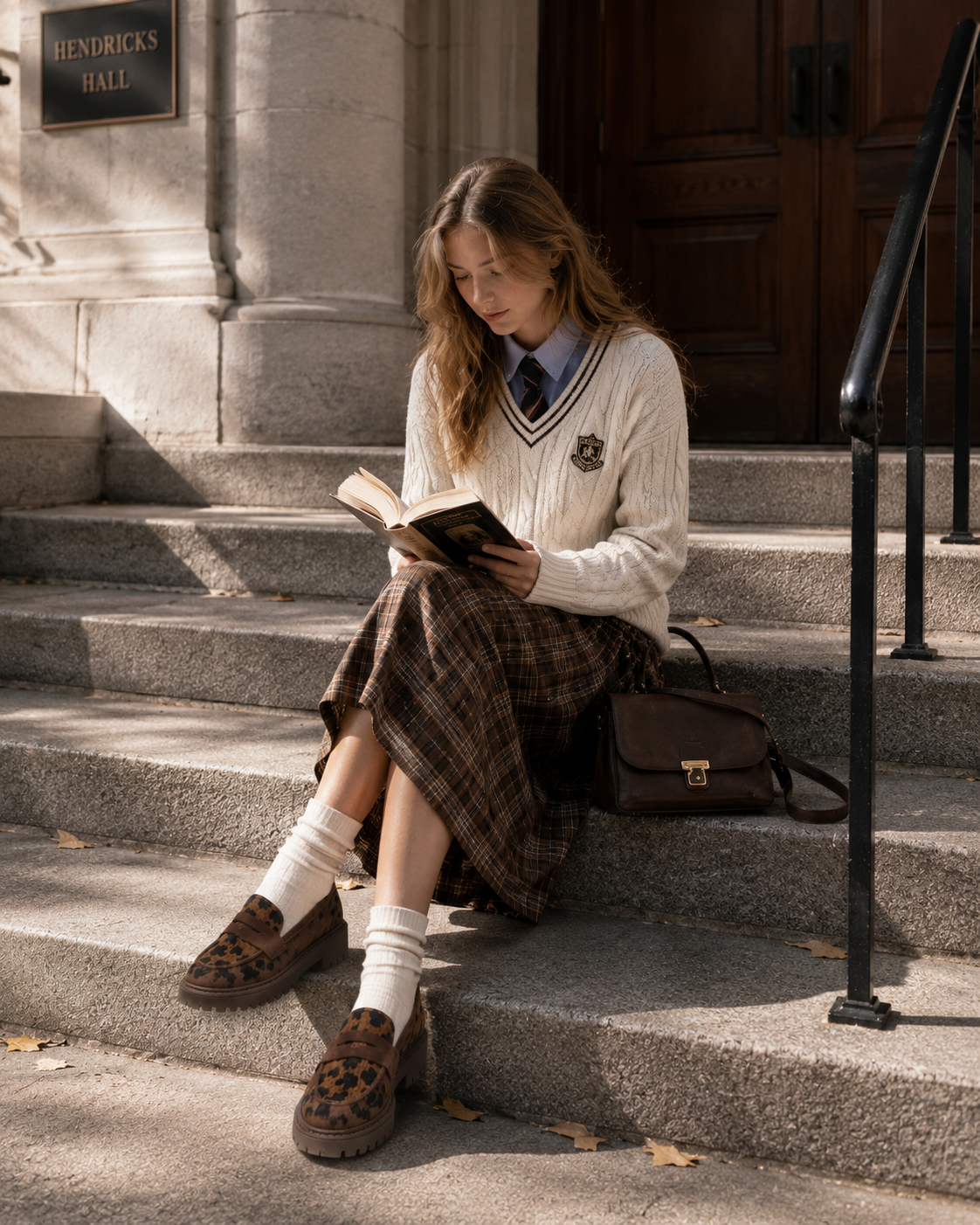 Brown leopard platform loafers styled with a polished workwear outfit